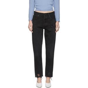 AGOLDE Jamie High Rise Distressed Black Jeans in Plume Size 29